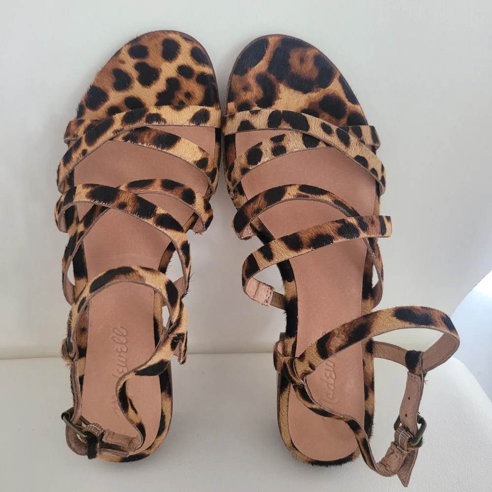 Madewell The Lori Sandal in Leopard Calf Hair Size 6 NEW AH730 - Picture 8 of 15